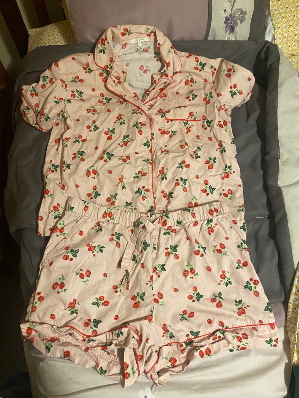 Love & Lore Strawberry-Patterned Short PJ Set